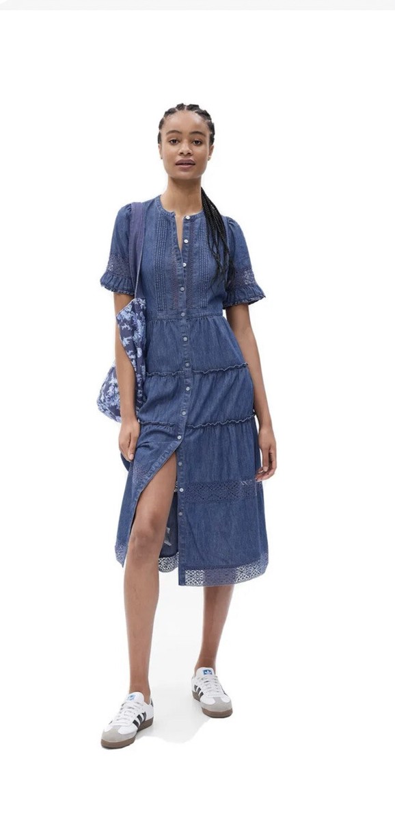 gap loveshackfancy denim dress Gap LoveShackFancy Denim Tiered Midi Dress
