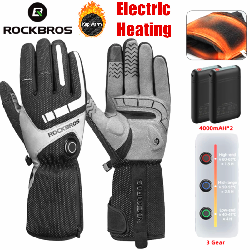 ROCKBROS Winter USB Heated Cycling Gloves Skiing Gloves Warm