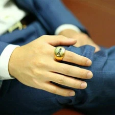 Men Signet Ring Band Stainless Steel Gift Personalized ID Name Custom Engraving