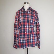 Vintage 1990s Mens Red Flannel Plaid Long Sleeve Shirt Cotton Small 