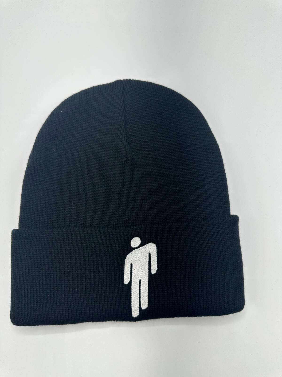 Billie Eilish Knit Cuffed Black with White Logo Beanie One Size