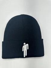 Billie Eilish Knit Cuffed Black with White Logo Beanie One Size