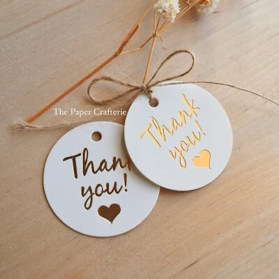 Thank You Gift Tags Round White Gold Foil Wedding Baby Shower Baptism Engagement - image 1 of 2
