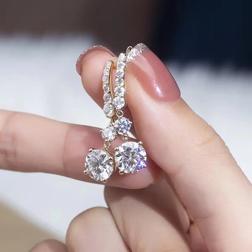 4 Ct Round Cut Certified Moissanite Drop Dangle Earring 14K Yellow Gold Plated