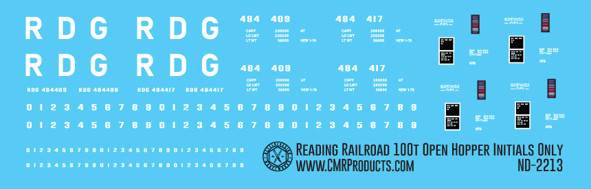 HO Scale - Reading Railroad 100t Open Hopper Initials Only Decals