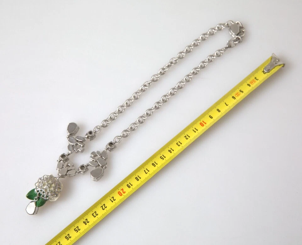 Collar DOLCE & GABBANA Plata Latón Cristal Transparente Rosas Colgantes PVP 1120usd Foto 2 de 4