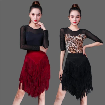 Women Latin Skirt Dance Dancewear Tassel Fringe Ballroom Salsa Tango Rumba
