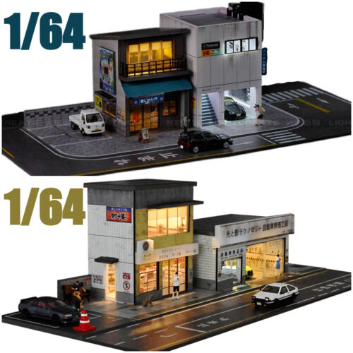 Diorama 1:64 Auto Garage Modell LED Beleuchtung Stadt Parkplatz Szene Gebäudemodell - Bild 2 von 33