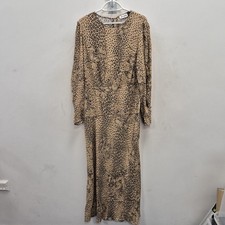 RIXO Greta Dress Womens 14 Beige Animal Floral Maxi Long Sleeve Round Neck