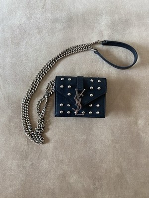 Saint Laurent YSL Umhängetasche Mikro mit Nieten Schwarz Silber