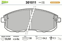 Bremsbelagsatz Scheibenbremse Essential Valeo 301011 FüR Cube Nissan Fiat Punto