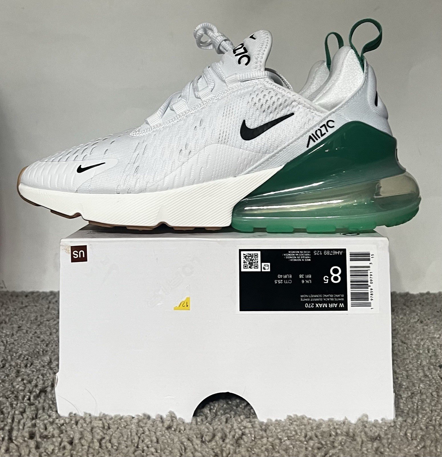 Size 8.5W- Nike Air Max 270 White Stadium Green NBY AH6789-125