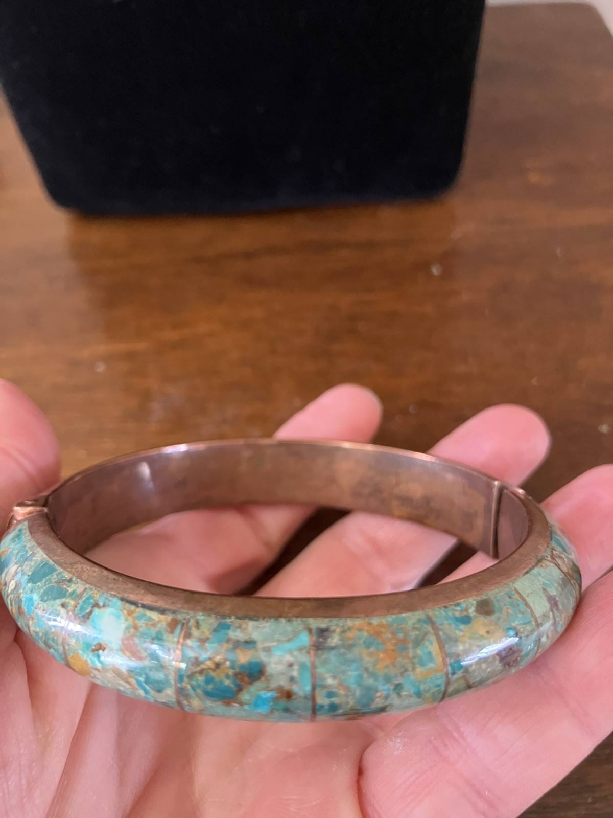 Vtg DTR Jay King Turquoise Solid Copper Hinged Ba… - image 4