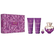 Versace Dylan Purple 4pc Gift Set With3.4+0.17oz Edp +3.4oz B/L& S/G