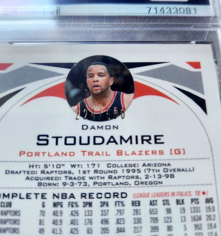 2004 TOPPS CHROME 67 "SIX SEVEN" DAMON STOUDAMIRE PSA CONJUNTO 8,9,9,9, GEM 10 RARO - Imagem 4 de 4