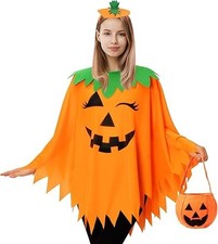 3PCS Women s Halloween Pumpkin Costume, Poncho with Headband Bag