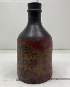 Boho Multicolor Floral Hand Painted Clay Jug Vase India Decorative