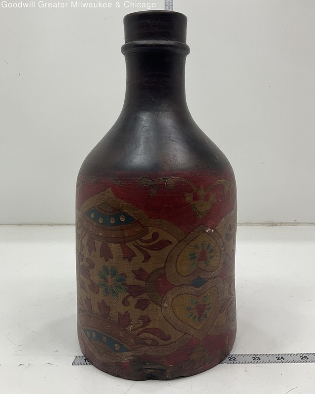 Boho Multicolor Floral Hand Painted Clay Jug Vase India Decorative