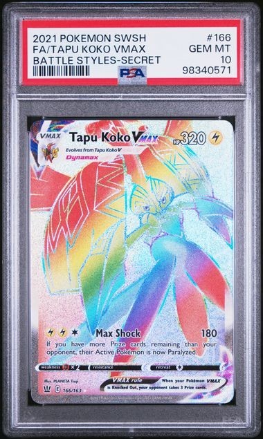 2021 POKEMON SWORD & SHIELD BATTLE STYLES SECRET FULL ART/TAPU KOKO VMAX PSA 10