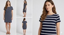 NWT Ann Taylor Loft Shift Dress Womens M Navy White Striped Regular Short Sleeve