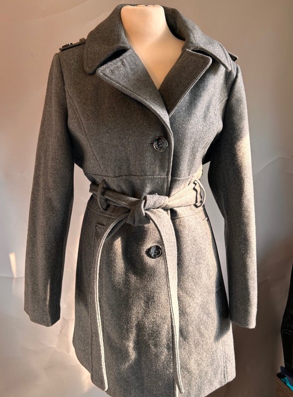 Kenneth Cole Womens Gray Wool Trenchcoat - Size 14P