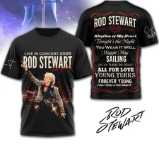 Rod Stewart Live In Concert 2026 polyester 3D Gift For Fan T Shirt Size S-5XL