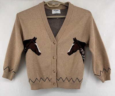 OLD NAVY Girls Horse Slouchy Woven Knit Cardigan Sweater LARGE (10-12)
