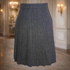 Vintage Gray Wool Blend Pleated Skirt Classic Mid-Length High Waist Button