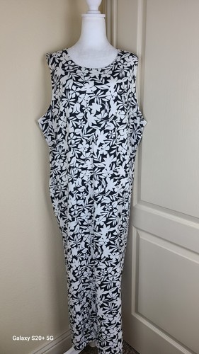 Lands End Black&white Floral Print Maxi Dress Sleeveless Size 2x(20w-22w)
