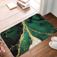 Emerald Green and Gold Marble Bathroom Rugs Bath Mat Floor Non-Slip Floor Car...