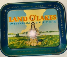 VINTAGE LAND O LAKES SWEET BUTTER INDIAN GIRL SERVING TRAY DISCONTINUED LOGO