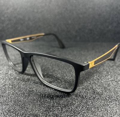 NEW Ray-Ban Eyeglasses RB7056 5644 Matte Black 55-17-145 Gold Metal Rectangle