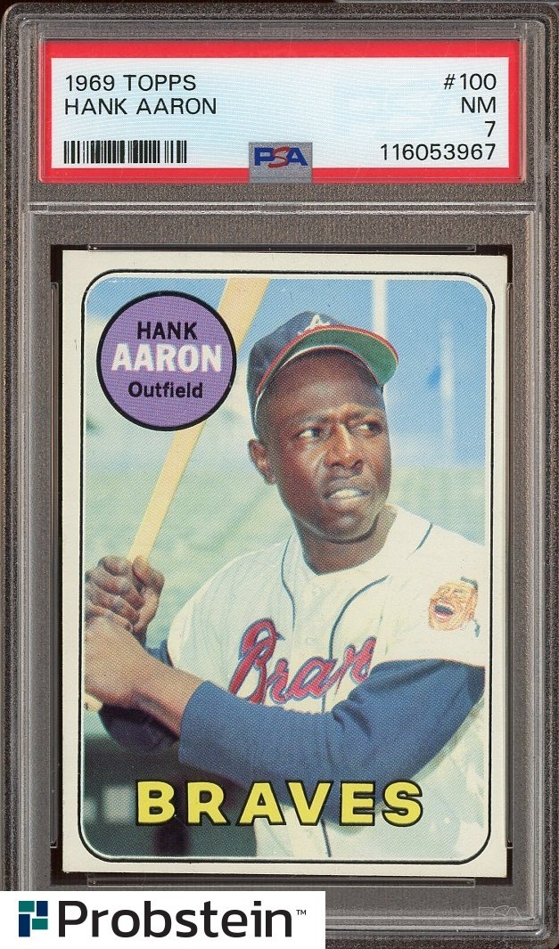 1969 Topps #100 Hank Aaron Atlanta Braves HOF PSA 7 NM