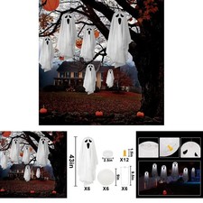 6 Pack Light Up Hanging Ghost Halloween Outdoor Yard Tree Decor Spooky White LED