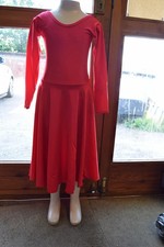 Red long sleeve longer length ballroom dance dress BALL5 -  Age 8-10