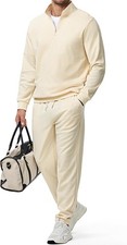 Men Spring Lightweight Tracksuit 2 Piece Set Polo Quarter Zip