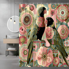 Parrot and Floral Shower Curtain, Tropical Bird Print