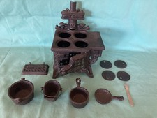 Vintage AAA Queen Cast Iron Oven Stove Toy Salesman Sample With Accessories