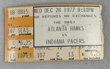 NBA 1977 12/28 Indiana Pacers at Atlanta Hawks Ticket-Len Elmore 12pt & 12reb