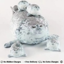 Blob Seal Plush Pillow Set, 40cm Soft Mama Seal with 4 Baby Seals, Cute Sea