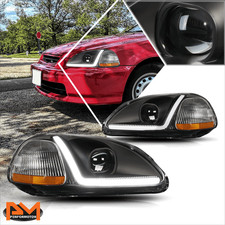 For 96-98 Honda Civic Led Drl Tube Projector Headlightlamp Amber Corner Black
