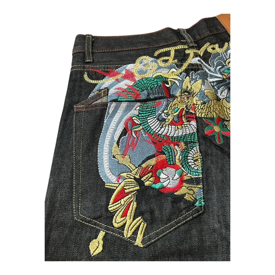 Ed Hardy Dragon Embroidered Jean Shorts 2008 Sz 32 (Actual 33) EUC - Image 3 of 4