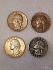 Lot of 4 Washington Quarter Coins 90% Silver - 1954 1957 1960 1964