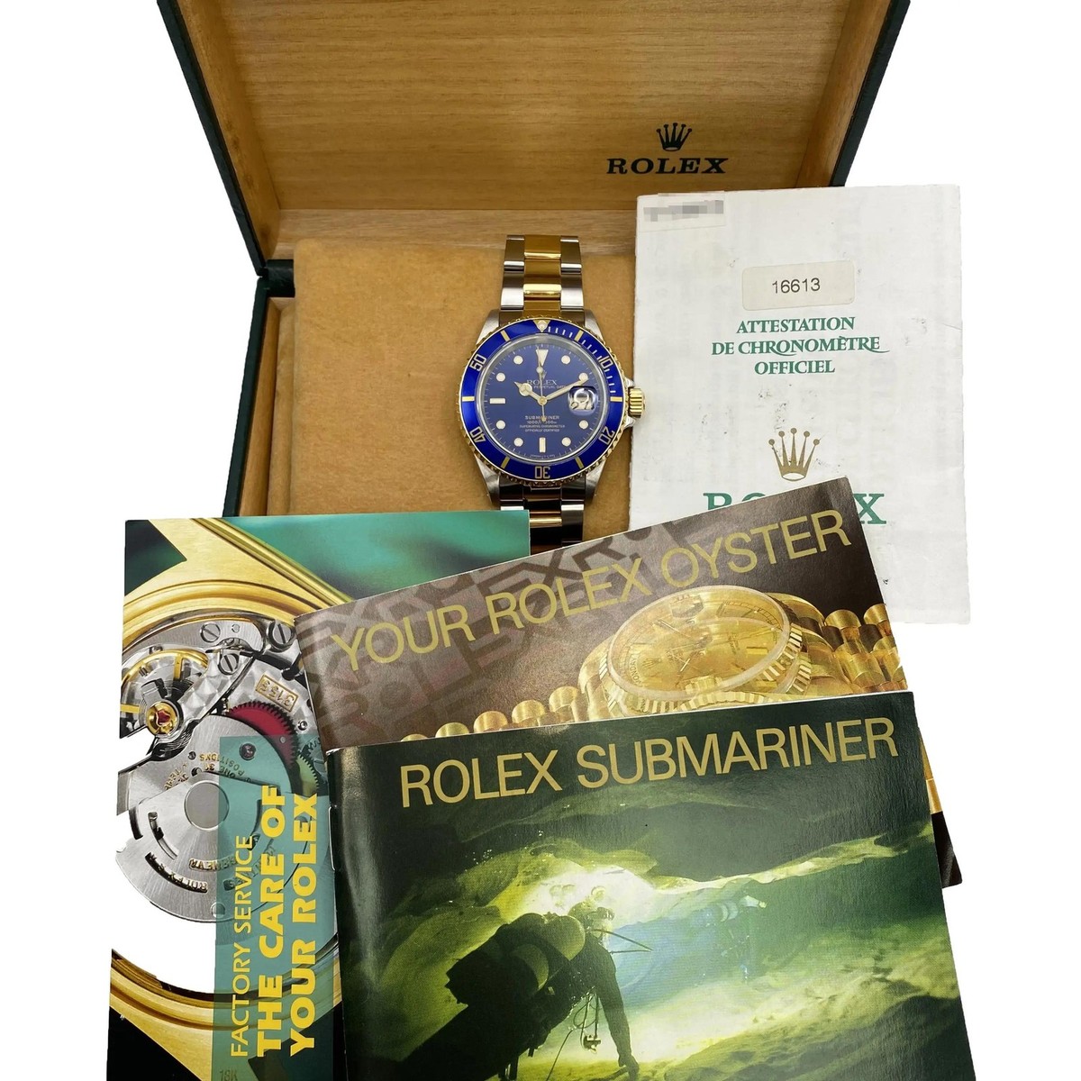 Rolex Submariner 16613 Aluminum Holes Case 18k Yellow Gold Blue