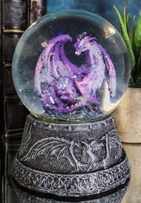 Ebros Gift Purple Midnight Dragon Water Globe With Glitters 4.75''H Figurine