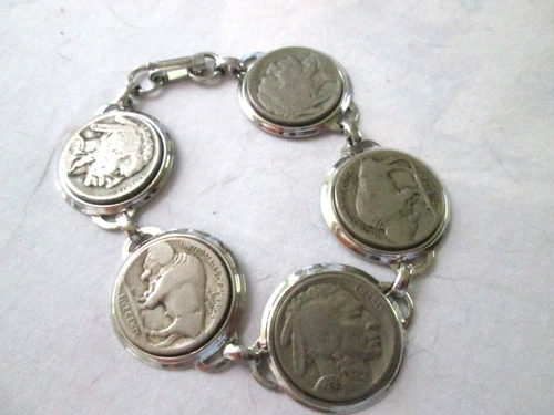 Buffalo Indian Head Nickel Coin Jewelry Bracelet! Vintage Antique (1930's)