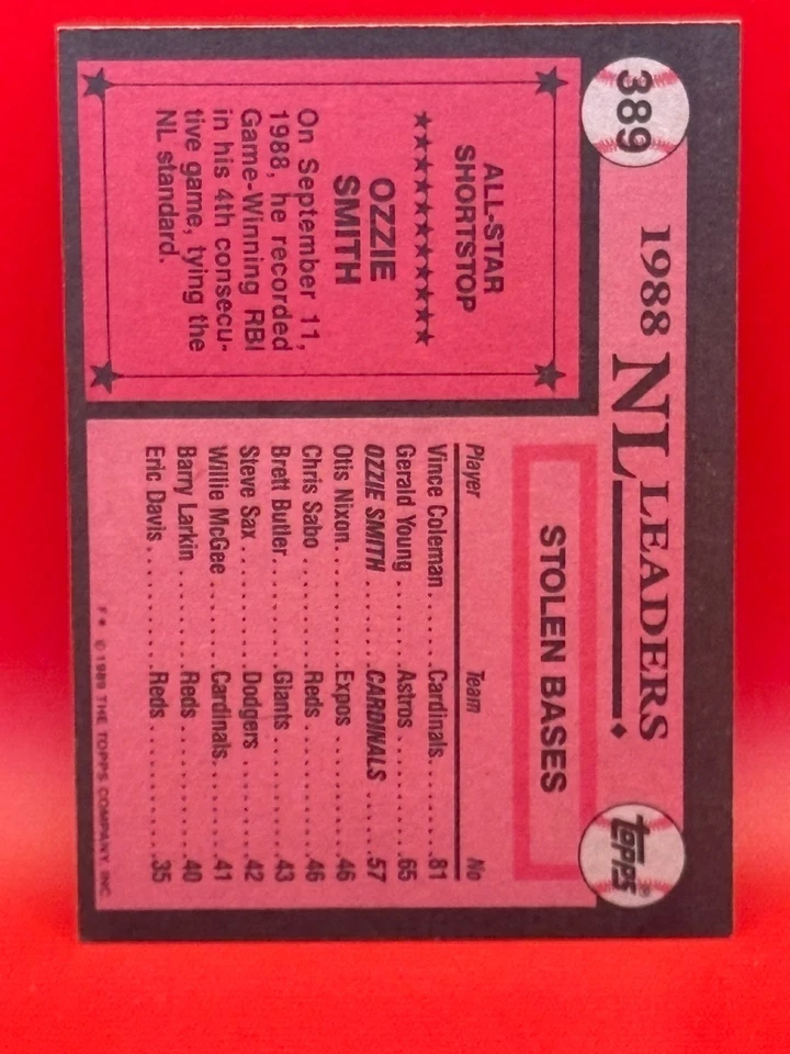 1989 Topps All Star Ozzie Smith St Louis Cardinals #42 - Image 2 of 2