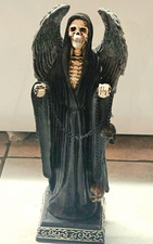 Grim Reaper Winged Skeleton Statue Sculpture Figurine Holding Chain - Halloween