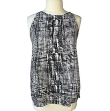 Kenar Tank Top Sleeveless Blouse Womens Medium Black White Zipper