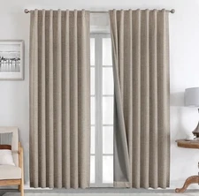 Joydeco Natural Linen Curtains 84 Inch Length 2 Panels Set Burg 100% Blackout Lo